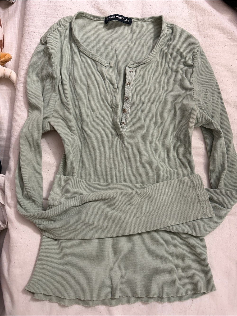Brandy Melville sage light green ribbed long sleeve button top